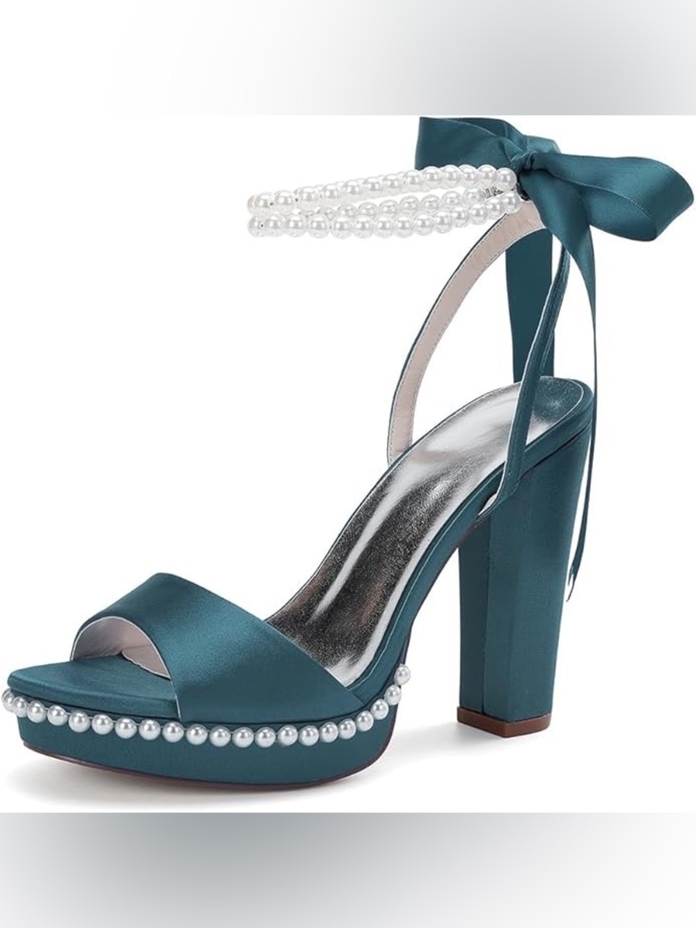 Teal Pearl-Trim Platform Sandal